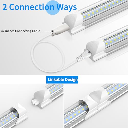 Image of SHOPLED 8FT 100W 15000LM 6000K Cool White High Output Linkable T8 Tube Fixtures, V-Shaped, 8 Foot Lights for Garage, Warehouse, 4 Pack