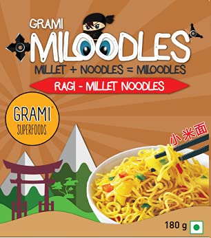 Image of Grami Superfoods - Ragi Millet Noodles-360g (Pack Of 2 ) - No Maida | Not Fried | No Preservative | No Artificial Flavour Added | No MSG | Low GI | No Oil | Cholesterol Free Millet Noodles | Healthy Noodles for Kids | Healthy Noodles for Adults