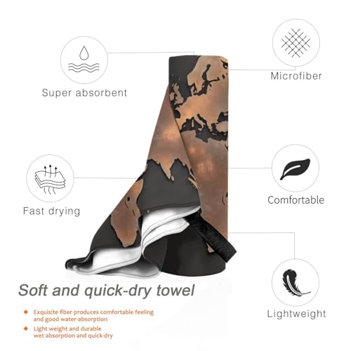 Serviette de plage microfibre douce motif carte du monde rouille chic - 4