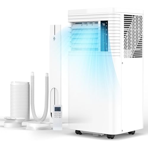Electactic Portable Air Conditioner 8,000 BTU, 3-in-1 AC Cooler Dehumidifier Fan with LED Display, Remote Control, Quiet, Sleep Mode, 360° Casters, Window Kit for Room Office Apartment Garage