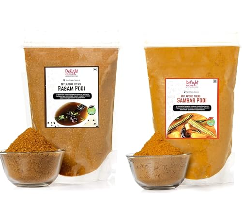 Image of Delight Foods Mylapore Iyer's Rasam Podi & Sambar Podi Combo 700g | Authentic Tamil Nadu Style Spice Powders | Traditional South Indian Masala | Ready Cooking Mix | No Preservatives