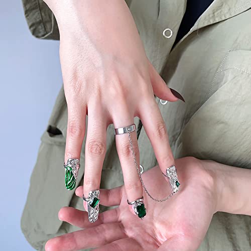 Women Finger Tip Nail Rings - Adjustable Opening Nail Art Charms Accessories, Decoration Finger Tip Ring Claw Rings Nail Protecting Fingernail Gift For Women Girls (Green) #TOP5