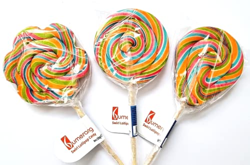 Rainbow Large Lollipops Swirly Lollies Kids Party Bags Cake Toppers Halal Vegan 4 Assorted Shapes (30)