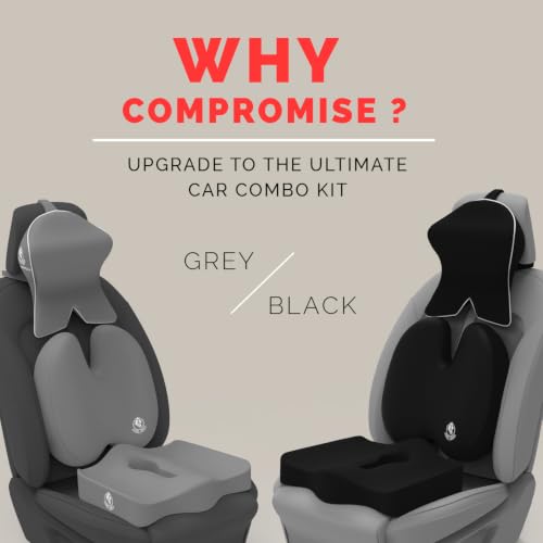Image of MRRON Memory Foam Posture Corrector Car Seat Cushions Combo | Orthopedic Backrest, Coccyx Cushion & Neckrest | Ergonomic Lumbar Comfort Seat Cushion | Reduces Sciatica (Black, Backpro)