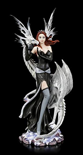 Schwarze Fantasy Elfen Figur - Alba mit weißem Drachen | Gothic...
