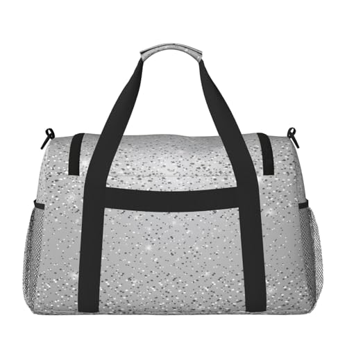 Silver Glitter Design Large Travel Duffle Bag – Durable Polyester Weekender with Hand Carry & Shoulder Strap for Sports & Outdoor2