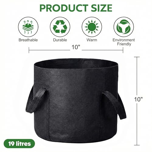 Image of Decor & More ? Grow Bags with Durable Handles & Reinforced Stitching,Thick Non-Woven Fabric | 280 GSM Grow Bag for All Plants, Garden Accessories| Grow Bags 12x10 inch - Pack of 5 ? Black
