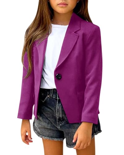 rrhss Girls Solid Color Lapel Suit Coat Button Down Long Seelve Blazer Jacket