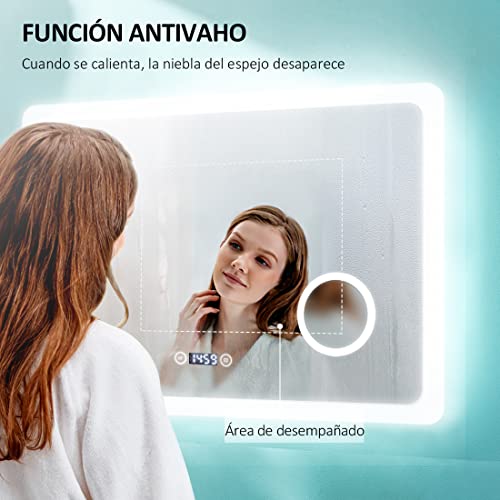 EMKE-Espejo-de-Bano-LED-80-x-60-cm-con-Interruptor-Tactil-Antivaho-Bluetooth-Reloj-Lupa-3-Veces-Luz-Blanca-Fria-6500K-Espejo-Bano-Espejo-de-Pared-Topi-L