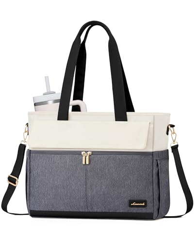 Image of LOVEVOOK Laptop Bag for Women 15.6 Inch Canvas Laptop Large Capacity Work Bags Mutiple Pockets Teacher Bag Water Resistant Computer Bags for Business Travel Nurse, Gray Beige