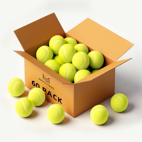 60 Pack Tennis Balls, Training Tennis Balls, Pet Dog Playing Balls, Practice Tennis Balls with Mesh Bag for Transport and Beginner Training