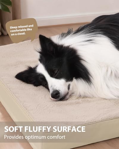 Image of KSIIA Orthopedic Dog Bed for Extra Large Dogs with Waterproof, Khaki, 47x29 | Deluxe Soft Plush Dog Crate Bed, Washable Pet Mat with Removable Cover & Egg Crate Foam for Extra Large Dogs Sleeping
