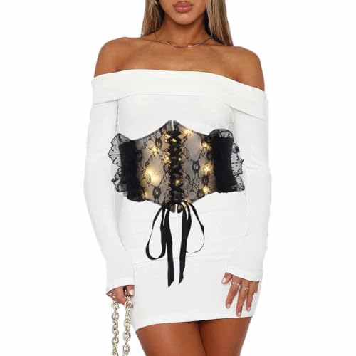 Bounzhi Women Wide Elastic Corset Belt Stretch Leather Belt Dresses Belt Lace Vintage Waist Belt Buckle for Women and Girls