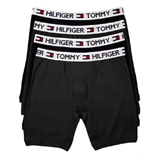 Cueca boxer masculina Tommy Hilfiger, pacote com 4, Preto, Medium