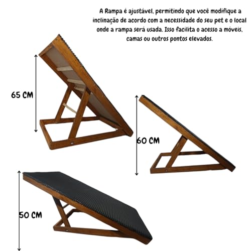Rampa Pet Com 4 níveis de Regulagem Em Madeira Antiderrapante para Cães e Gatos Porte Pequeno Ao Ext