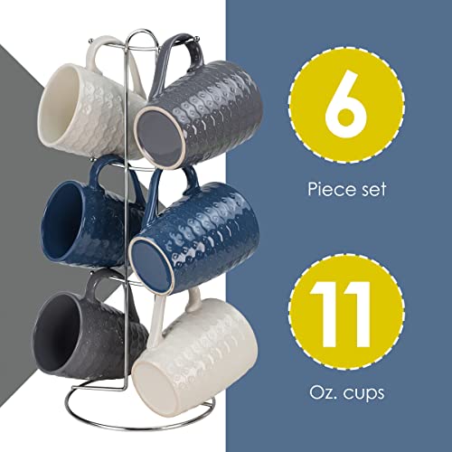 Coffee Mug Set By Home Basics, Coffee Mugs Set Of 6 / (Assorted Colors), 11Oz. Ceramic Coffee Mugs | With Stand #TOP1