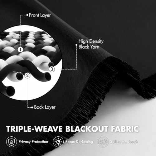 Image of MIULEE Short 45 Inch Blackout Kitchen Window Curtains Black Set of 4 Panels | Light Blocking Bedroom Drapes, Room Darkening Thermal Insulation, Rod Pocket Short Curtains Small Windows, Privacy Protection
