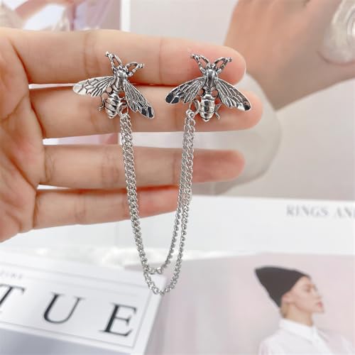 Image of Vintage Honey Bee Brooch for Women Men Silver /Gold-tone Cute Bee with Hanging Chain Tassel Animal Insect Lapel Pins Elegant Dress Accessories for Hat Bag Suit Tie Holiday Party Jewelry