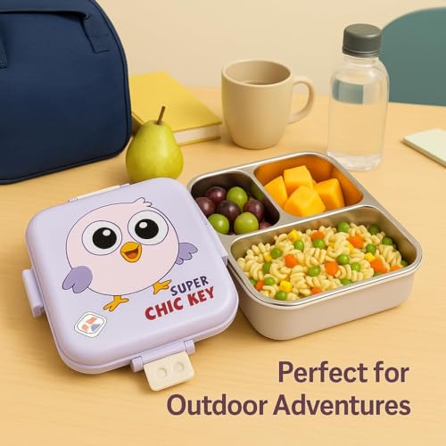 Image of 2 Layer Stainless Steel Lunch Box - Insulated, Leak-Proof & BPA-Free Bento Tiffin with Detachable Tray & Container | Kids & Office Lunch Box for School, Travel - 1120ml + 70ml, Lavender