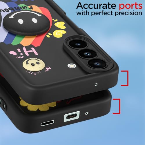 Image of Pikkme Back Cover for Samsung Galaxy A27 5G / M47 5G | Soft Silicone| Cute Rainbow Smile & 3D Cartoon Flower Design | Shockproof Raised Camera Protection Bumper Case (Black)