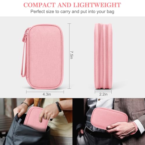 Image of FYY Electronic Organizer, Travel Bag, Pouch, Carry Case Portable Waterproof Double Layers for Cable, Cord, Charger, Phone, Earphone Pink