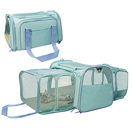 Lonabr 4 Sides Expandable Foldable Soft-Sided Cat Carrier, Airline Approved Pet Carrier For Cats, Dogs, Soft- Sided Travel Carrier With Removable Fleece Pad, Shoulder Strap, Green #TOP11