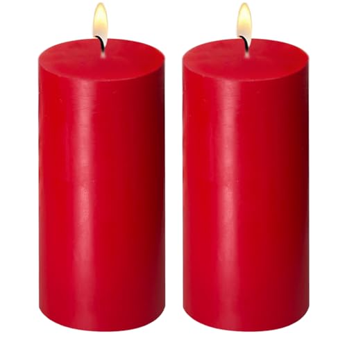 2 Pack 3x6 Inch Red Unscented Pillar Candles - 70 Hour Long Burning Dripless Smokeless Candles for Valentines Day Christmas Home Decor Weddings Festivals