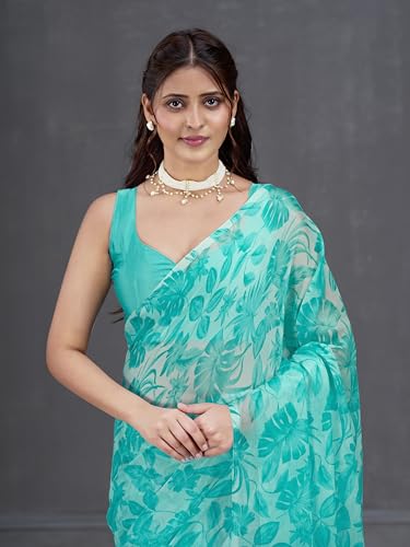 Image of Garden Vareli Nara Chiffon All-Over Floral Print Saree With Blouse Piece