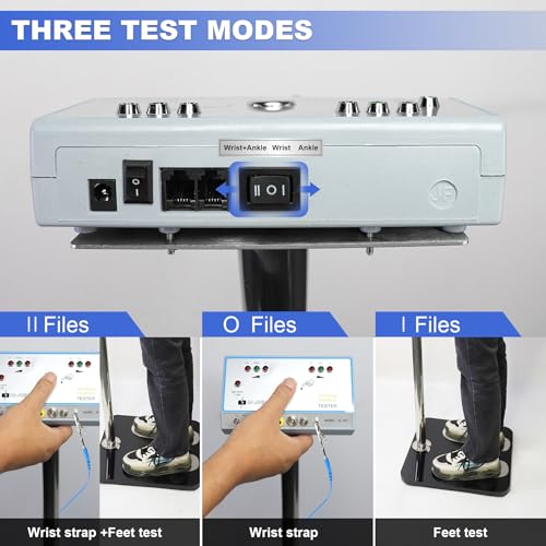 Image of HNZXIB SL-031 ESD Tester Compatible with Anti Static Wrist Strap & Footwear, 3-Color Indicator Alarm Tool, Human Body Comprehensive Static Tester for Electronics Workshop ESD Check