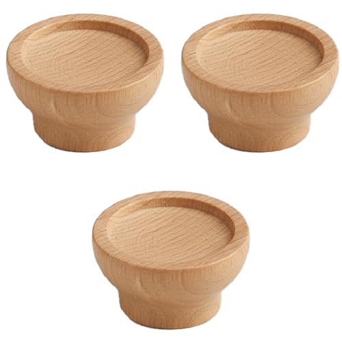 Image of Steam Beech Wood Drawer Knob| Solid Wooden Cabinet Door Handle | Round Knobs for Drawer, Wardrobe & Cupboard | Natural Finish Pull Handle for Kitchen Cabinets & Home - | 2 Inch,3 Piece|