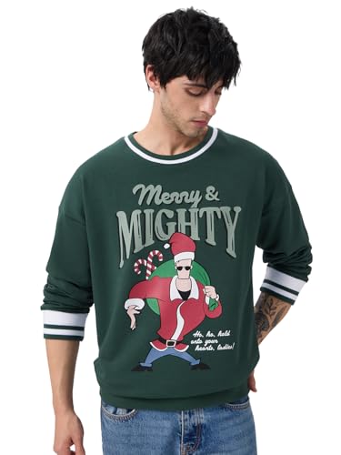 Sweat-shirt col rond vert à motif imprimé coupe oversize pour homme et garçon taille S