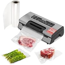 Gourmia Vacuum Sealer Food Preservation System with Marinate Mode and Vacuum Hose, Pulse Control, LED Display, Built-In Cutter, Gentle & Normal Vacuum Options, Stainless Steel