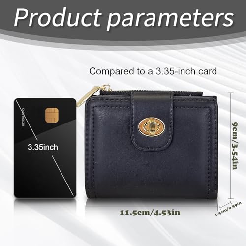 Women Wallet, PU Leather Bifold Wallet for Women, Fashion Zipper Pocket Wallet Card Holder with Lock Buckle (Black)2