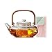 Théière en verre avec infuseur en verre, théière avec passoire pour thé en vrac, sans danger sur la cuisinière, théière avec poignée en bambou (800 ml)