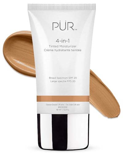 PÜR MINERALS 4-in-1 Tinted Moisturizer With SPF 20 - Hydrating Face Moisturizer, Primer, &amp; Foundation With Shea Butter, Aloe Vera &amp; Vitamin B3 - Vegan Friendly - Free of Paraben, Gluten &amp; BPA