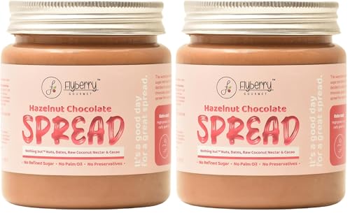 Image of Flyberry Gourmet Hazelnut Chocolate Spread | 34% Hazelnut & 23% Almond | No Palm Oil & Refined Sugar | 100% Natural Ingredients | No Added Preservatives | Easy To Spread on Bread, Paratha | 100g