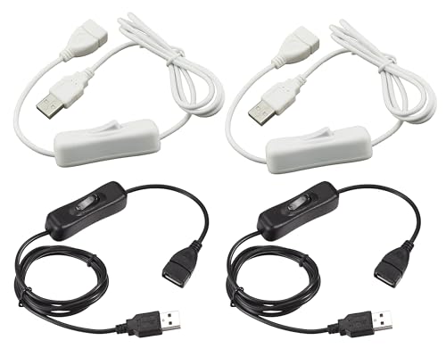 HUAZIZ Cable y Extensión 4 Piezas con Interruptor USB 1 Metro para Lámpara LED, Ventilador, Tira de Luz LED