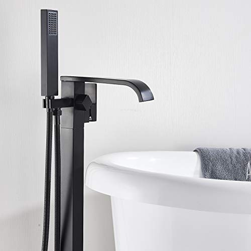 Senlesen Matte Black Freestanding Bathtub Faucet Tub Filler Single Handle Waterfall Floor Mount Bathroom Faucets With Handheld Shower #TOP5