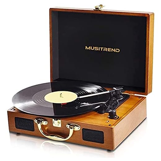 #01 - MUSITREND Giradischi Vintage, Vinili a 3 Velocità con due Altoparlanti Jack, Legno