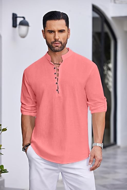 Image of FINIVO FASHION Men's Straight Fit Cotton Blend Kurta with Foldable Sleeves & Formal Collar - Solid Color, Pack of One