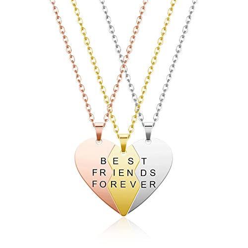 3pcs Personalized Best Friends Forever BFF Necklace Stainless Steel Engraved Puzzle Heart Friendship Pendant Custom Name Matching Heart Necklaces Gift Set2