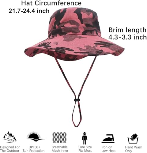 Magracy Herren-Sonnenhut, Tarnmuster, LSF 50+, breite Krempe, UV-Schutz, Safari-Hut, Unisex, rose, Einheitsgröße
