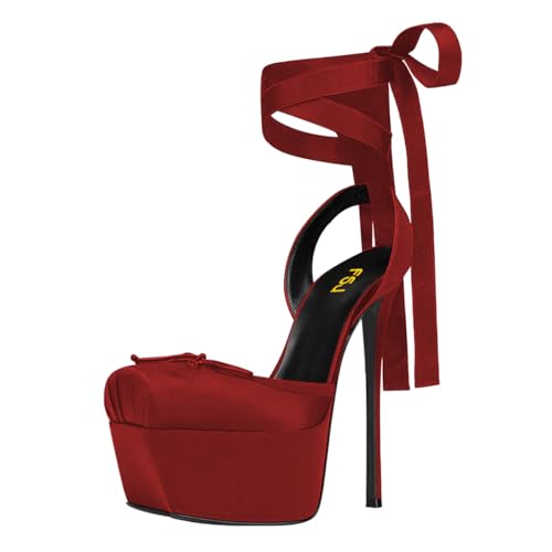 FSJ Women Lace-up Platform Stiletto Heel Pumps Square Toe Strappy Sky High Heels Sandals Sexy Wedding Bridal Party Shoes Size 4-16 US2