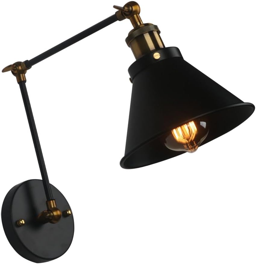 DOITOOL Antique Wrought Iron Wall Lamp with Adjustable Long Arm Decorative Indoor Wall Light Fixture for Bedroom Cafe Bar and Corridor Poles Bulb Not Included