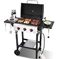 Nice Cooker 3-Burner Propane Gas Grill with Cast Iron Grates, 252 Sq. In. BBQ Grilling Space, Foldable Side Shelves for Portable Outdoor Patio Camping, Black
