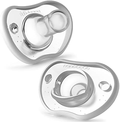 Nanobebe Baby Soothers 3+ Month - Orthodontic, Curves Comfortably with Face Contour, Award Winning for Breastfeeding Babies, 100% Silicone - BPA Free. Perfect Baby Gift 2pk, Grey