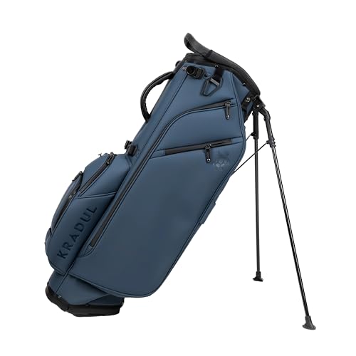 KRADUL - LUX 9.5 14-Way Hybrid Stand Bag Lightweight Golf Bag with Stand Leather Finish Club Organizer & Removable Panel (Blue Steel)