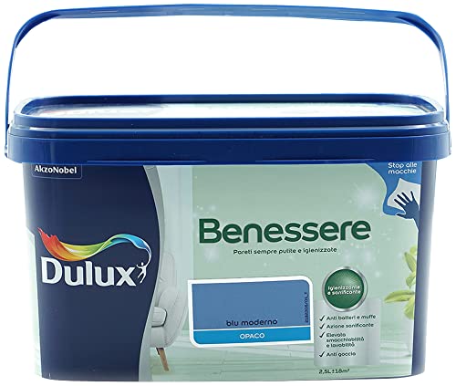 Dulux Benessere Pittura Colorata all'Acqua per Interni Superlavabile Anti Muffa Anti Batteri con Ioni D'Argento, 2.5 Litri, Blu Moderno, 2.5L