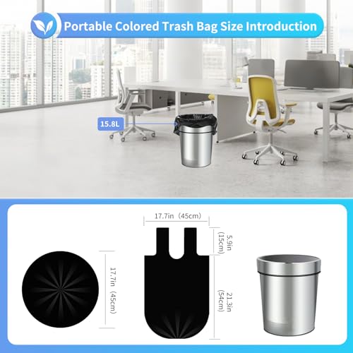 Image of O2frepak 5Rolls 4Gallon Portable Trash Bags,Thicken Small Garbage Bags for Office,Bedroom,Kitchen Waste Bin(150Counts,Colorful)