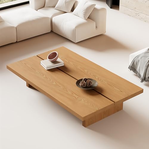 Minimalist Mid-Century Coffee Table, Scandinavian Pine Wood Cocktail Table for